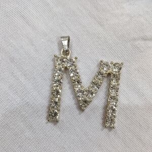 Silver Crystal Initial 'M' Pendant